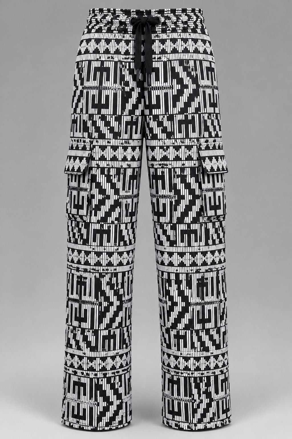 KWAME Men's African Print Wide-Leg Cargo Pants – Black & White - Tan & Tobe