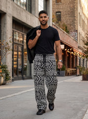 KWAME Men's African Print Wide-Leg Cargo Pants – Black & White - Tan & Tobe